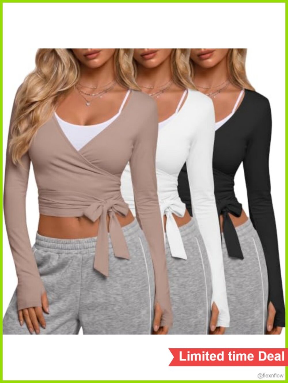 3 Pack Womens Pilates Wrap Tops Cotton Blend Thumb Holes Cover Up